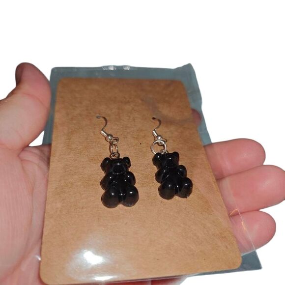 Black Goth Gummy Bear Earrings - Picture 2 of 2